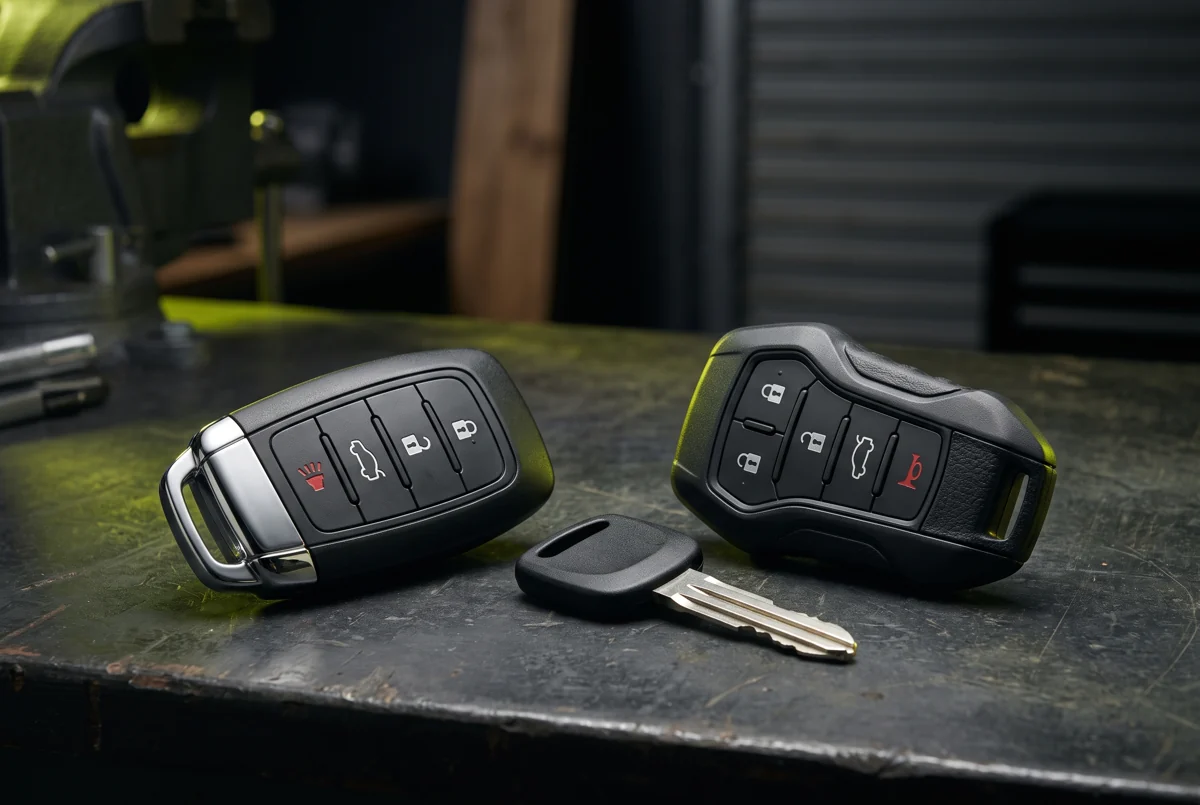 Concept image of two key fobs and a transponder key